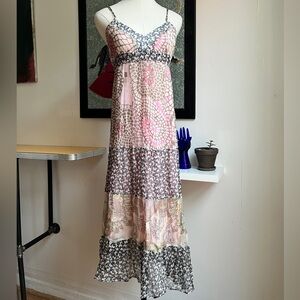 Y2K Patchwork Slip Maxi Dress | Boho Tiered Chiffon | Urban Outfitters | M